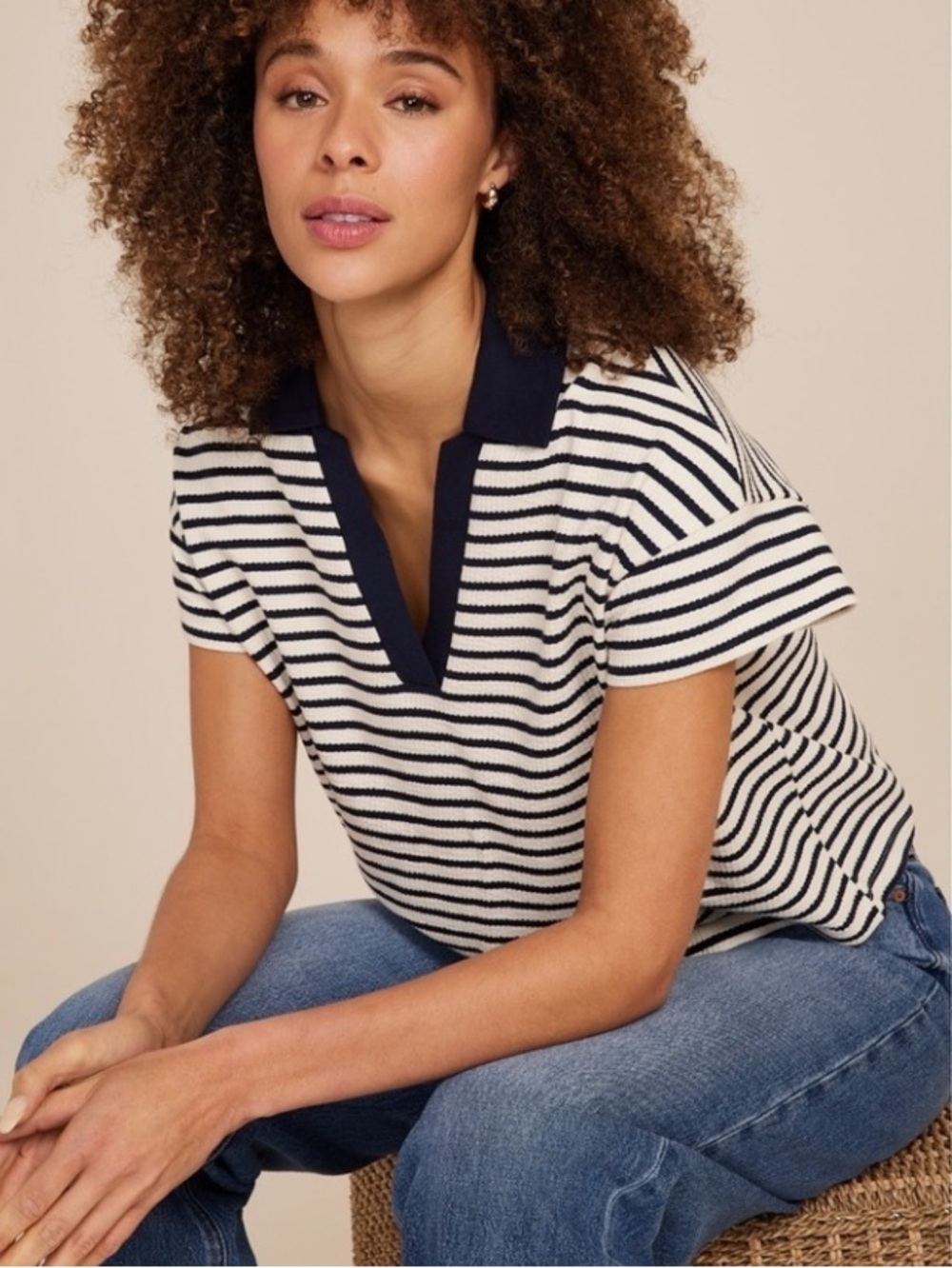 Maurices Women’s Cropped Court Polo Striped Tee Navy XS